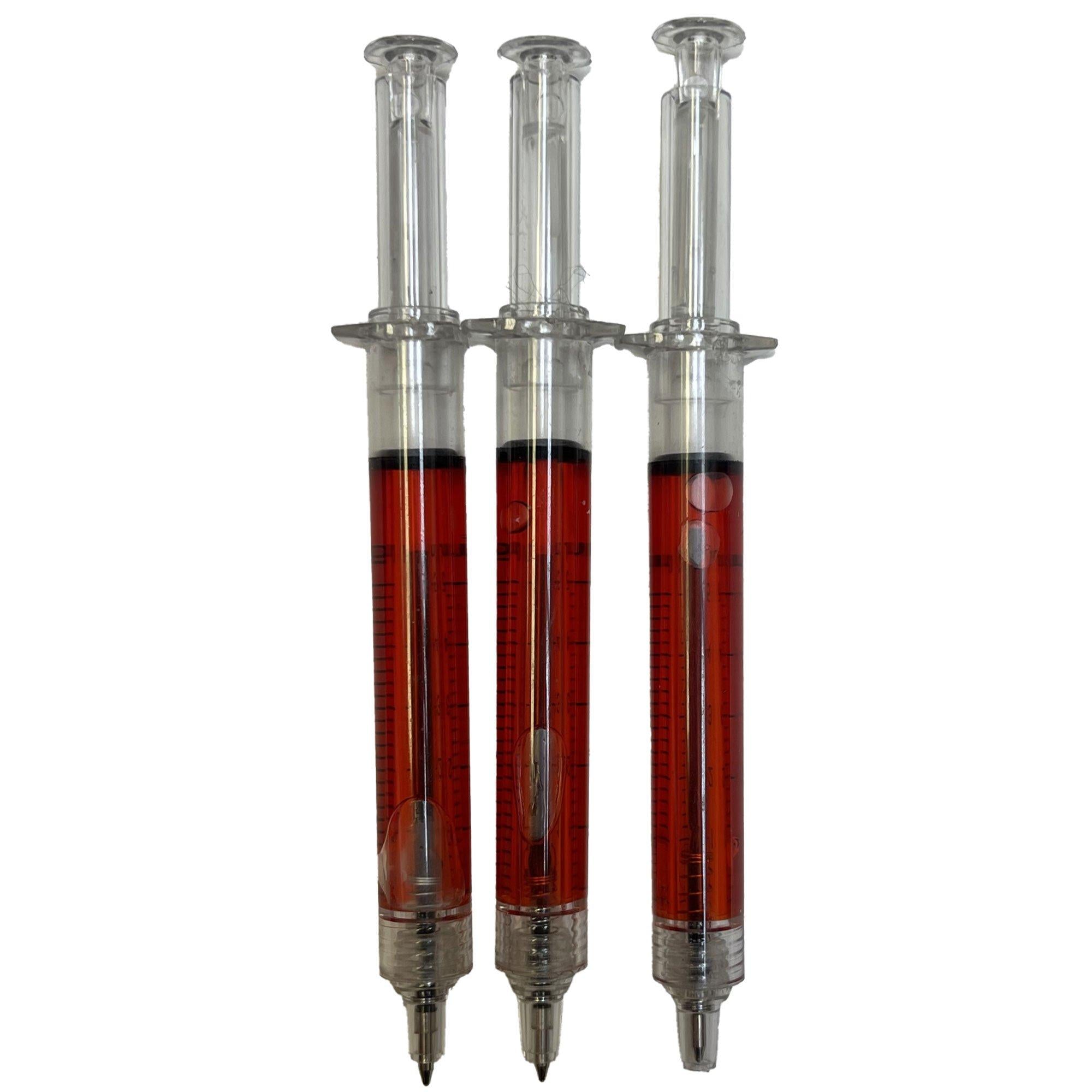 Bloody Syringe Plastic Pens. 5in. 3ct