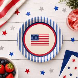 Americana Stripe Paper Dessert Plates. 7in. 8ct