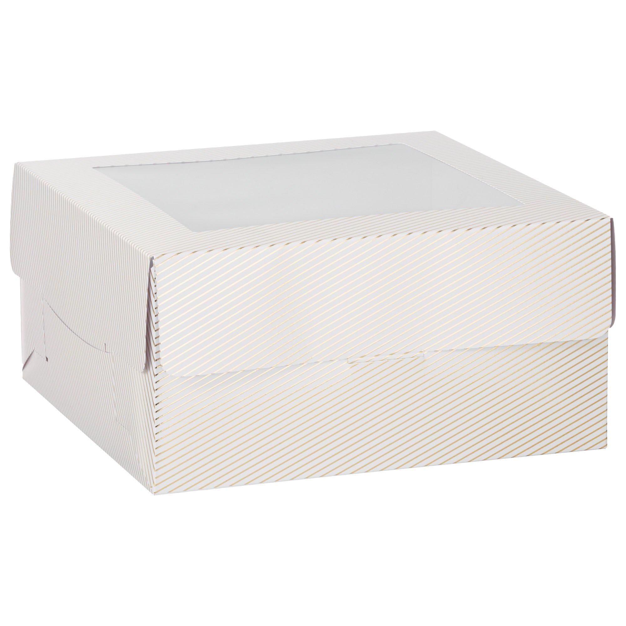 Metallic Gold Stripes Square Window Cake Box. 12in