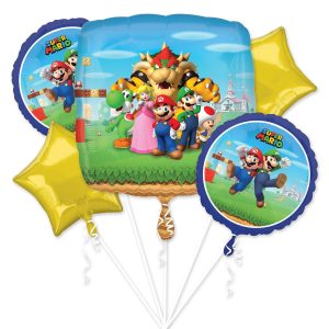 Super Mario Bros Foil Balloon Bouquet. 5pc