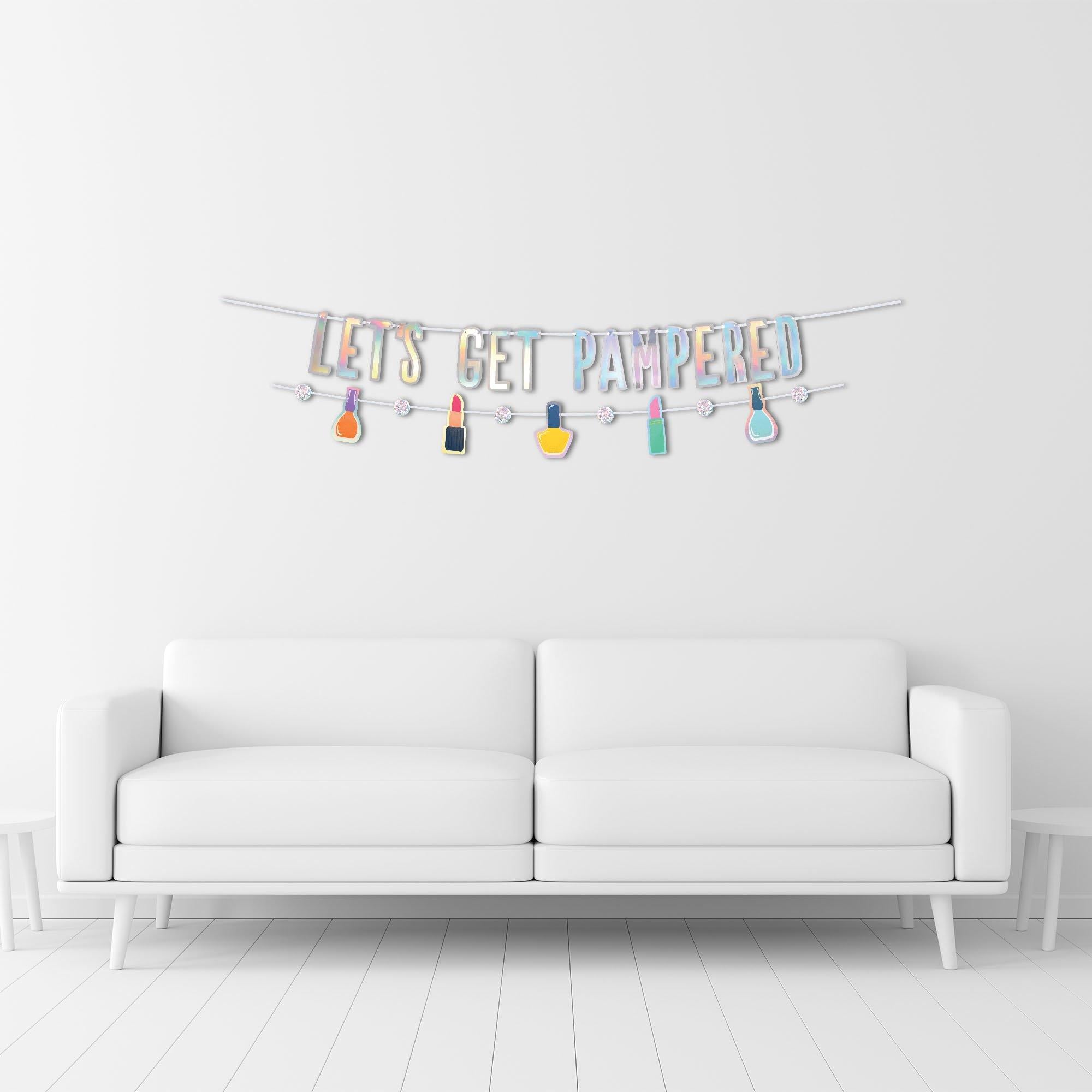 Iridescent Let's Get Pampered Cardstock & Foil Banner Set. 2pc - Spa Party - Image 2