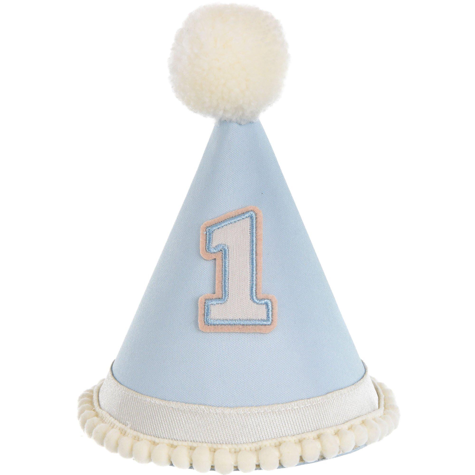 Blue 1st Birthday Pom-Pom Hat. 7in