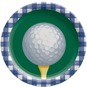Golf Ball Gingham Paper Dinner Plates. 10.5in. 20ct - Hole in One