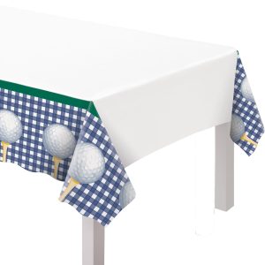 Golf Ball Gingham Plastic Table Cover. 54in x 102in - Hole in One