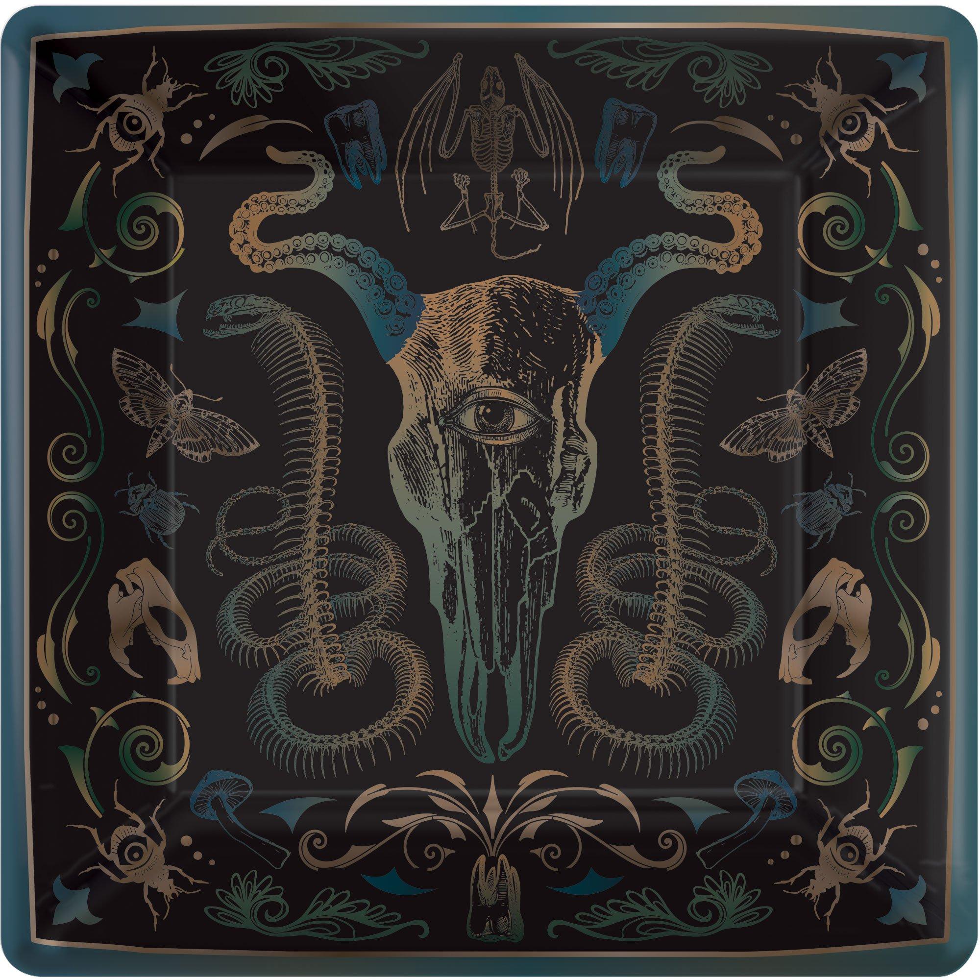 Dark Academia Square Paper Dinner Plates. 10in. 20ct
