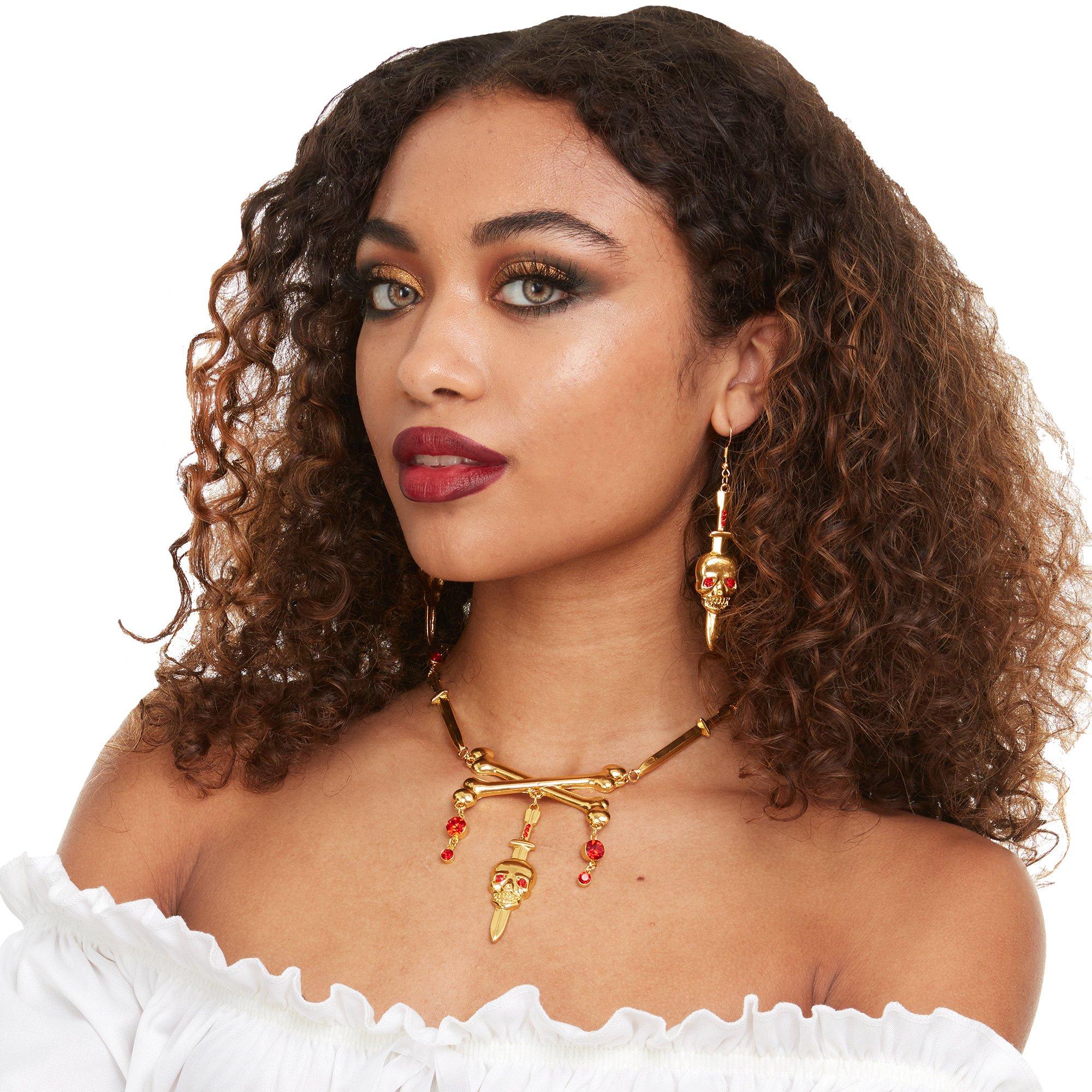Gold Skull Pirate Jewelry Set. 3pc - Image 2