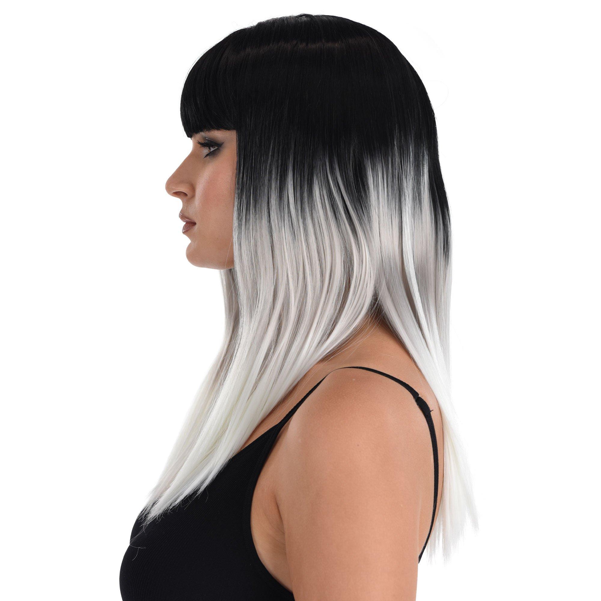 Black & White Ombre Wig with Bangs - Image 2
