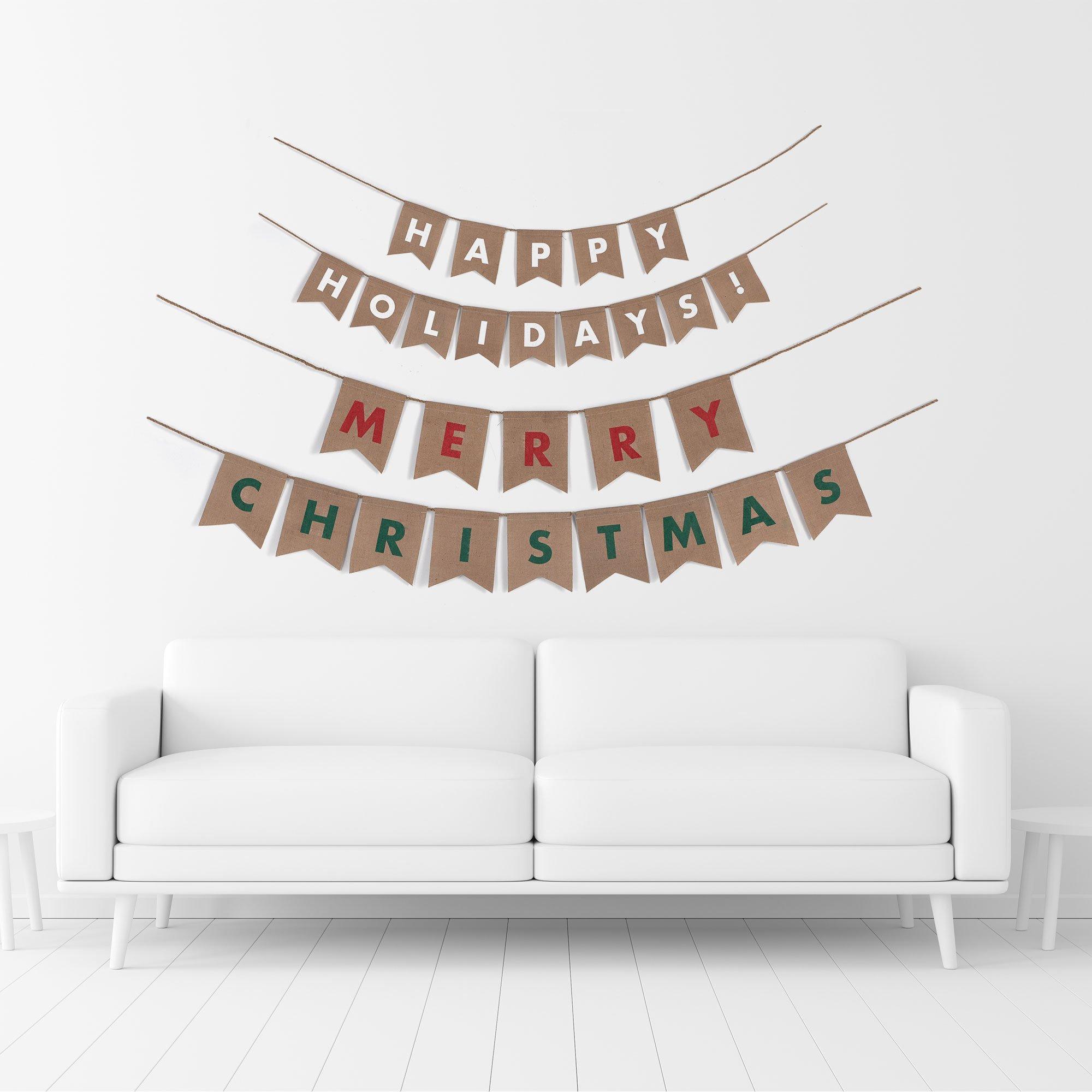 Reversible Merry Christmas & Happy Holidays Burlap Banner Set. 8ft. 2pc - Image 2