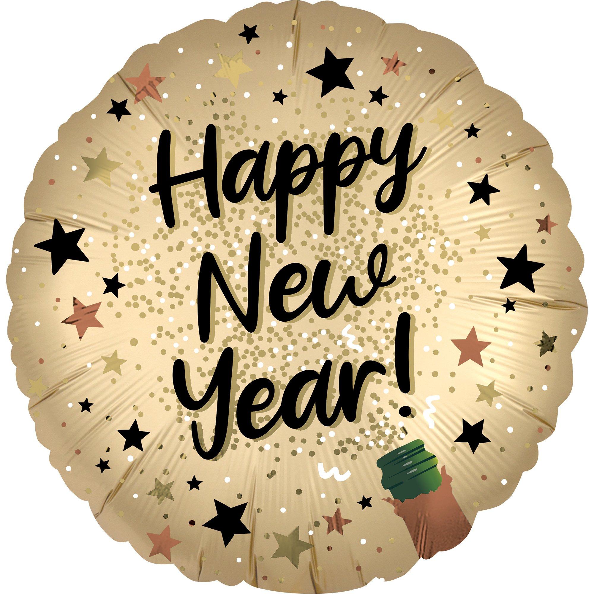 Satin Happy New Year Foil Balloon. 18in - Natural Sparkle