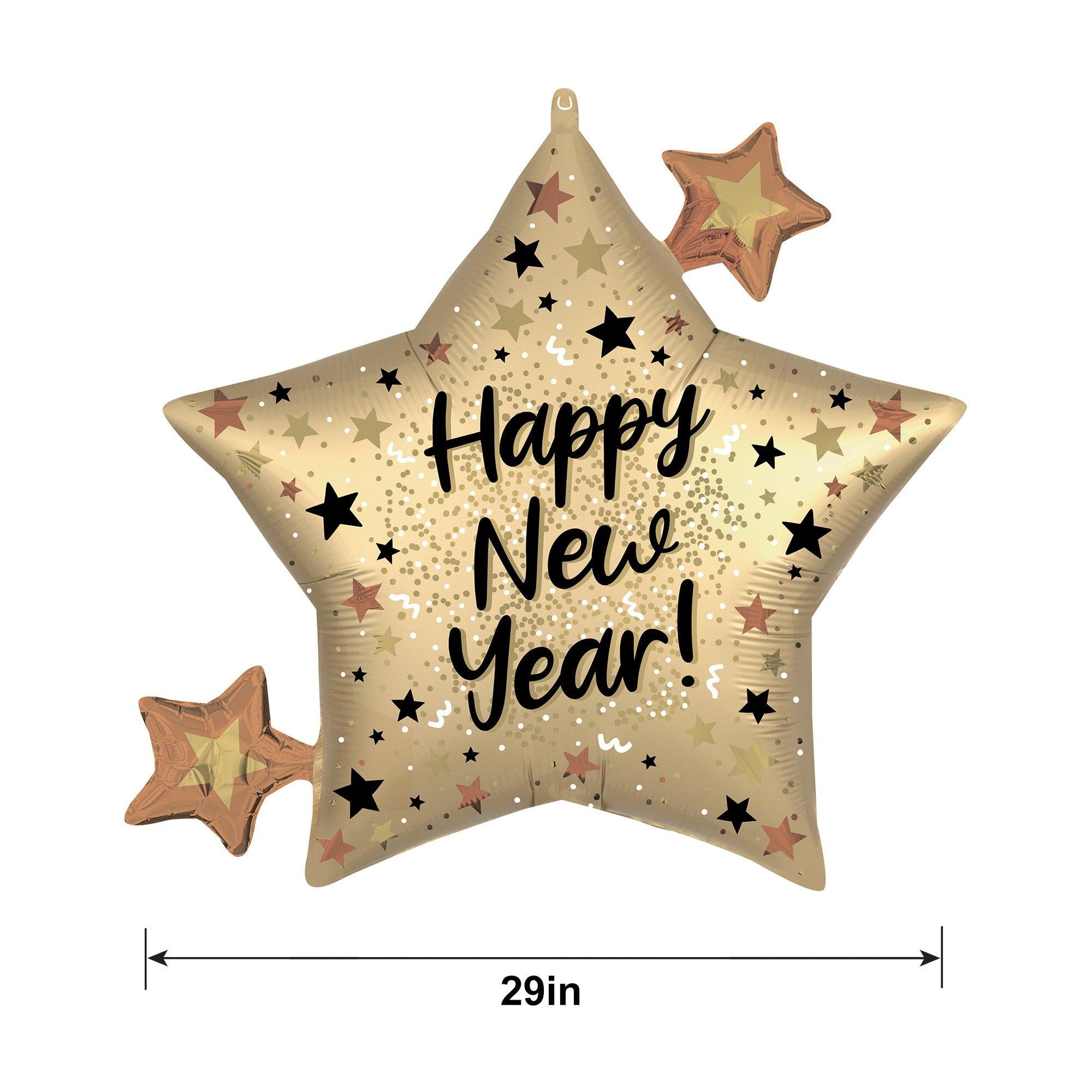 Satin Happy New Year Star Cluster Foil Balloon. 29in x 27in - Natural Sparkle - Image 2