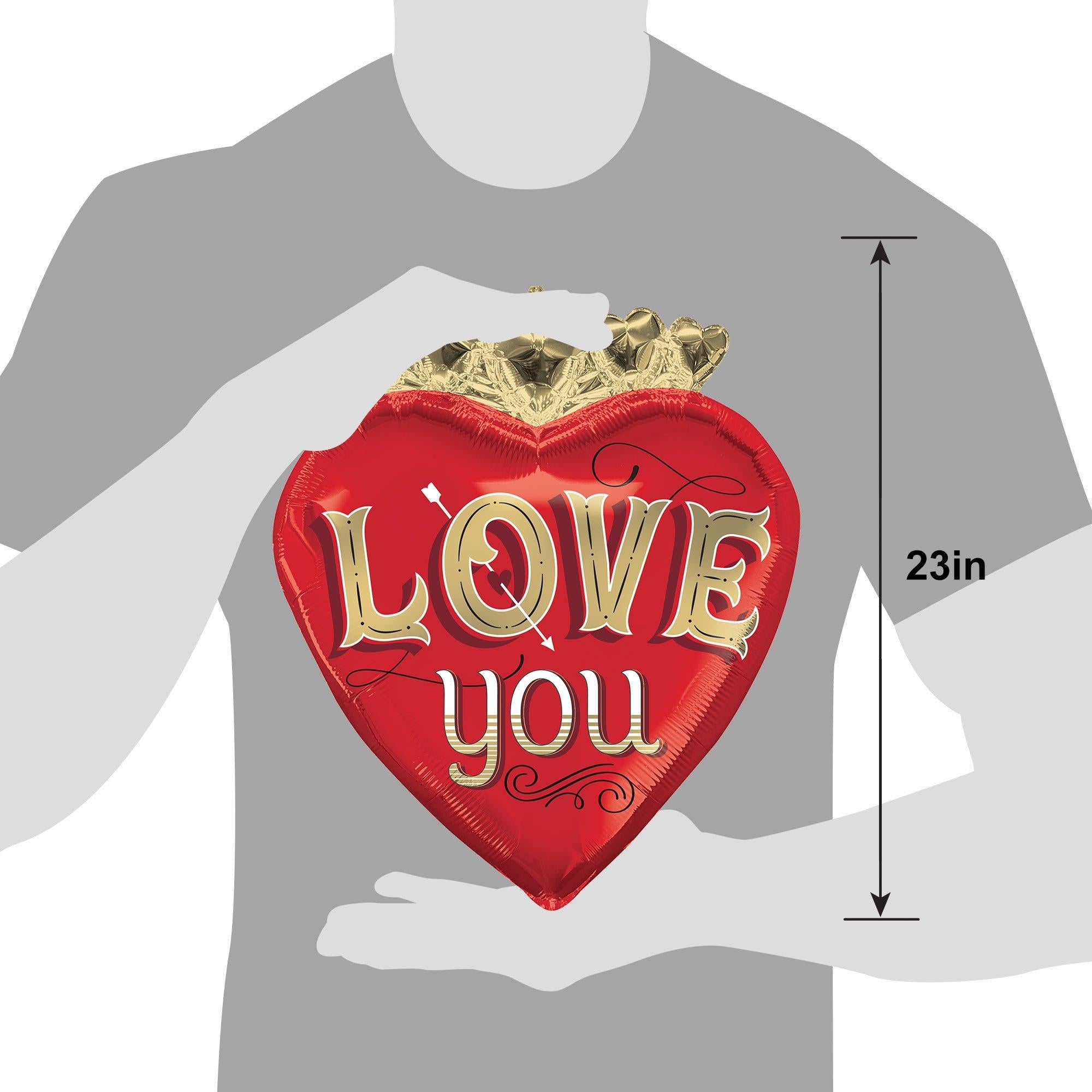 Love You Heart-Shaped Foil Balloon. 20in x 23in - Just My Type - Image 2