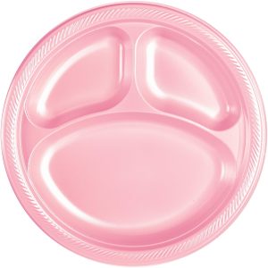 Rose Plastic Divided Dinner Plates 20ct