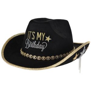 It's My Birthday Black. Silver & Gold Cowboy Hat. 1pc