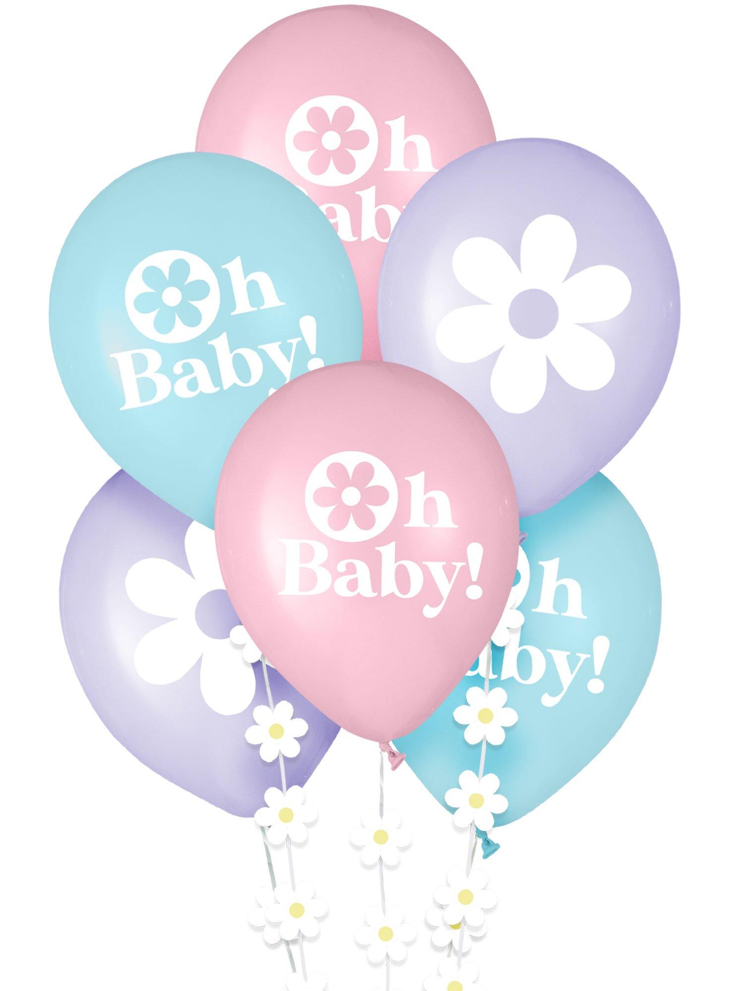 Little Daisy Baby Shower Latex Balloons. 12in. 6ct. with Balloon Tails - Image 2