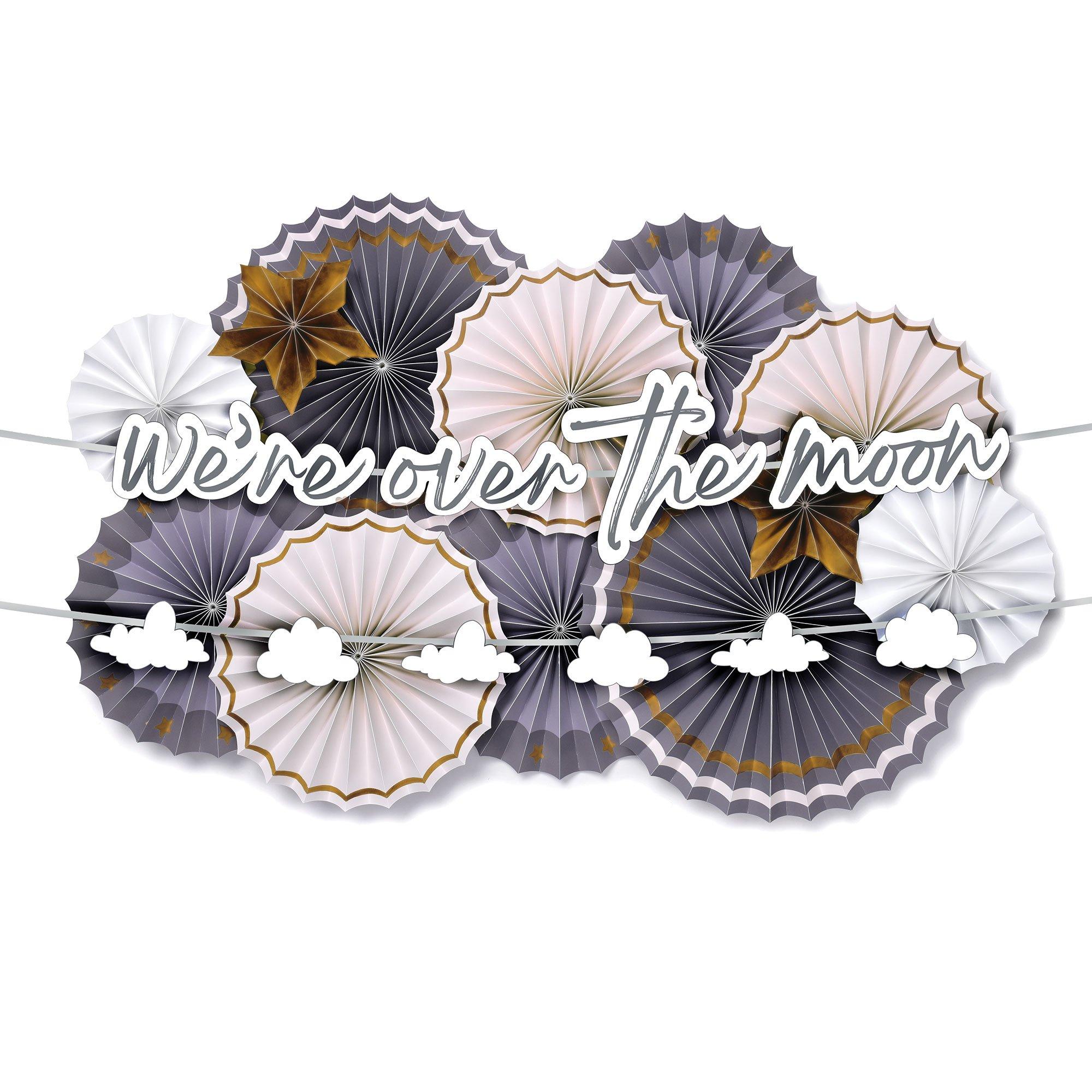 Over the Moon Baby Shower Paper Fan Room Decorating Kit. 14pc - Image 2