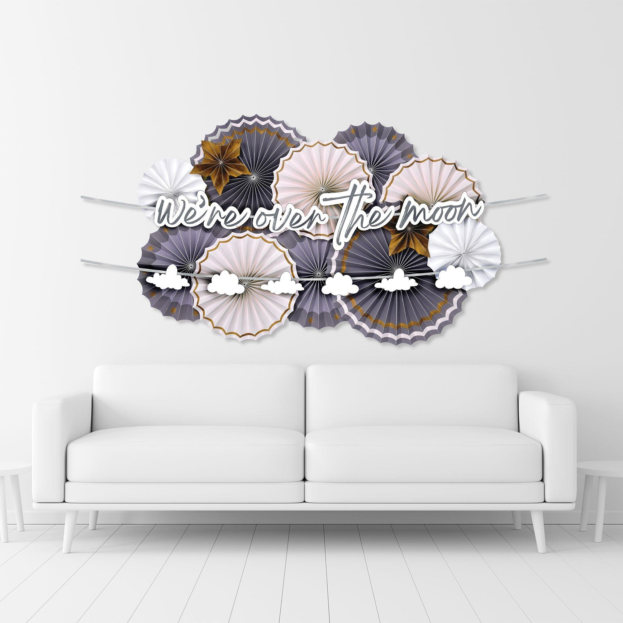 Over the Moon Baby Shower Paper Fan Room Decorating Kit. 14pc - Image 3