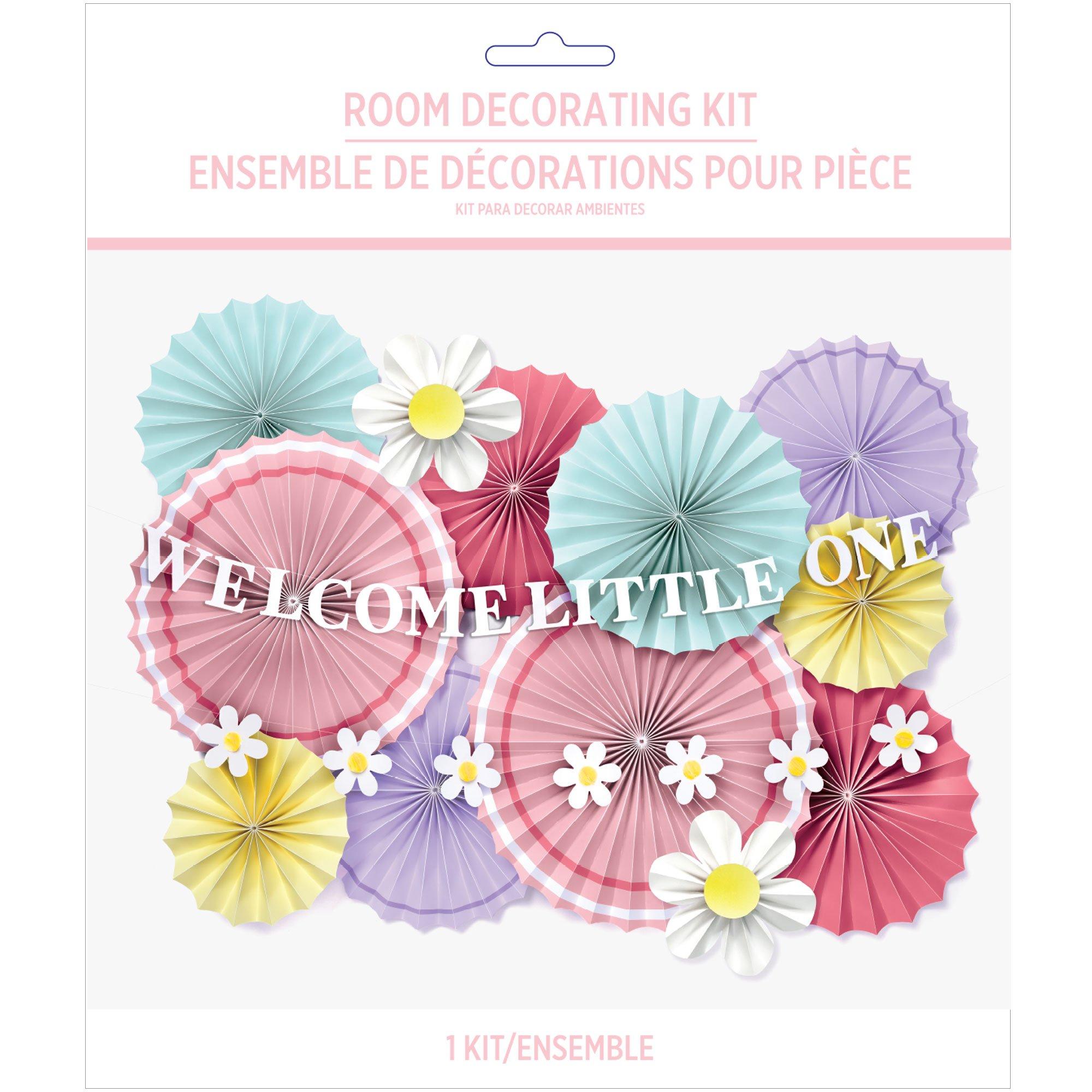 Little Daisy Welcome Little One Baby Shower Paper Fan Room Decorating Kit. 14pc - Image 4