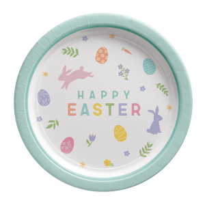Happy Easter Round Paper Lunch Plates. 8ct