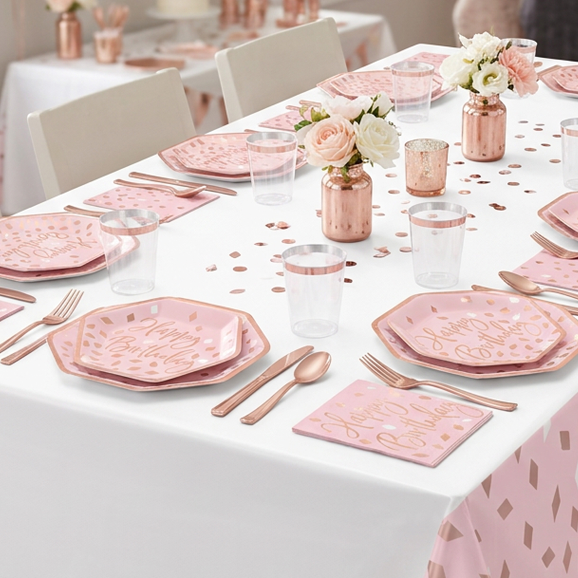 Metallic Blush Birthday Hexagon Dessert Plates. 7in. 8ct - Image 2