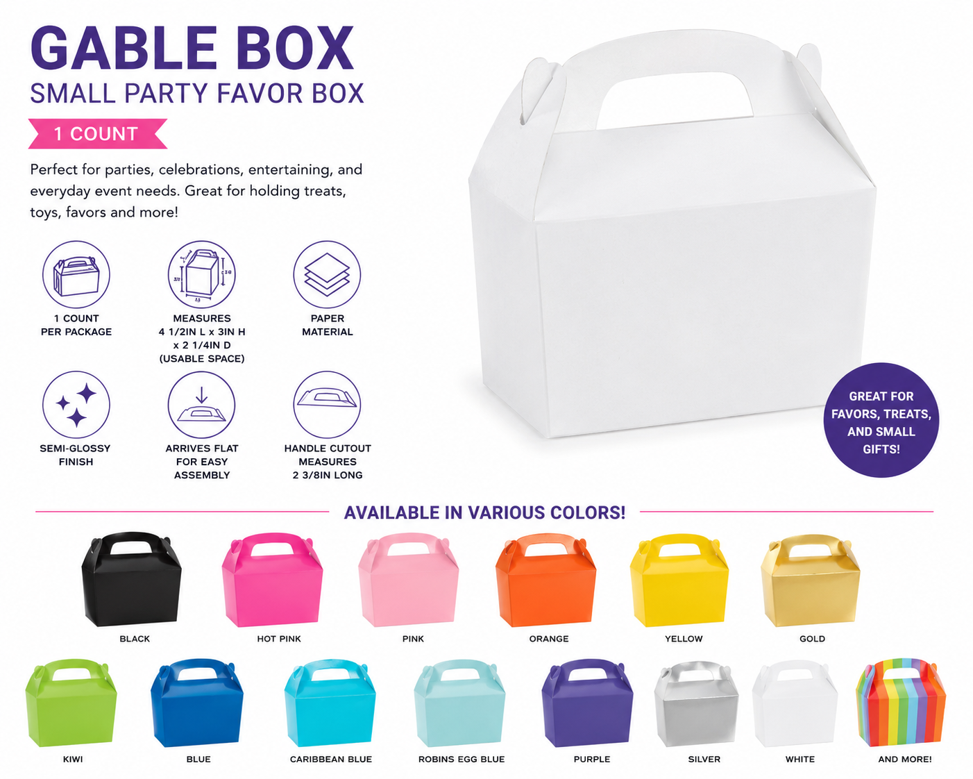 Gable Box Small Party Favor Box. 1ct. Assorted Colors - Image 2