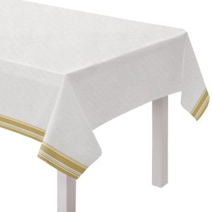Striped Border Premium Paper Table Cover. 54in x 102in. Assorted Colors