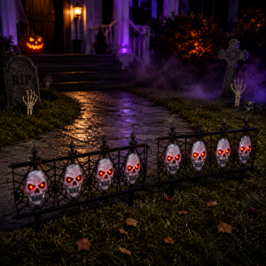 12-inch Light Up Gothic Skull Fence - 2 Piece