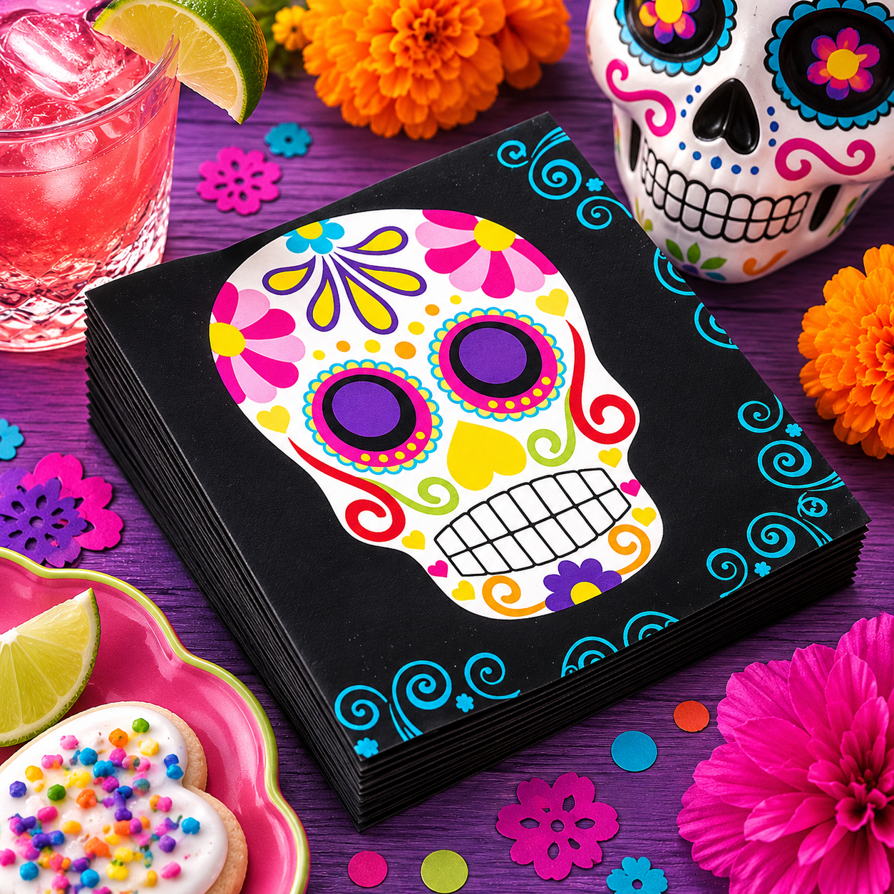 Day of the Dead Sugar Skull Paper Napkins. 16ct - Image 2