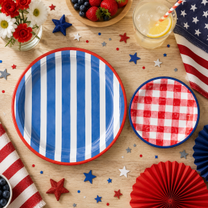 Patriotic Patchwork Paper Plates. 8ct. Assorted Options