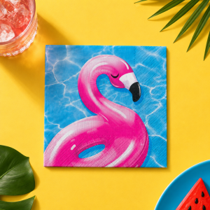 Cool Pool Party Flamingo Paper Beverage Napkins. 5in. 16ct