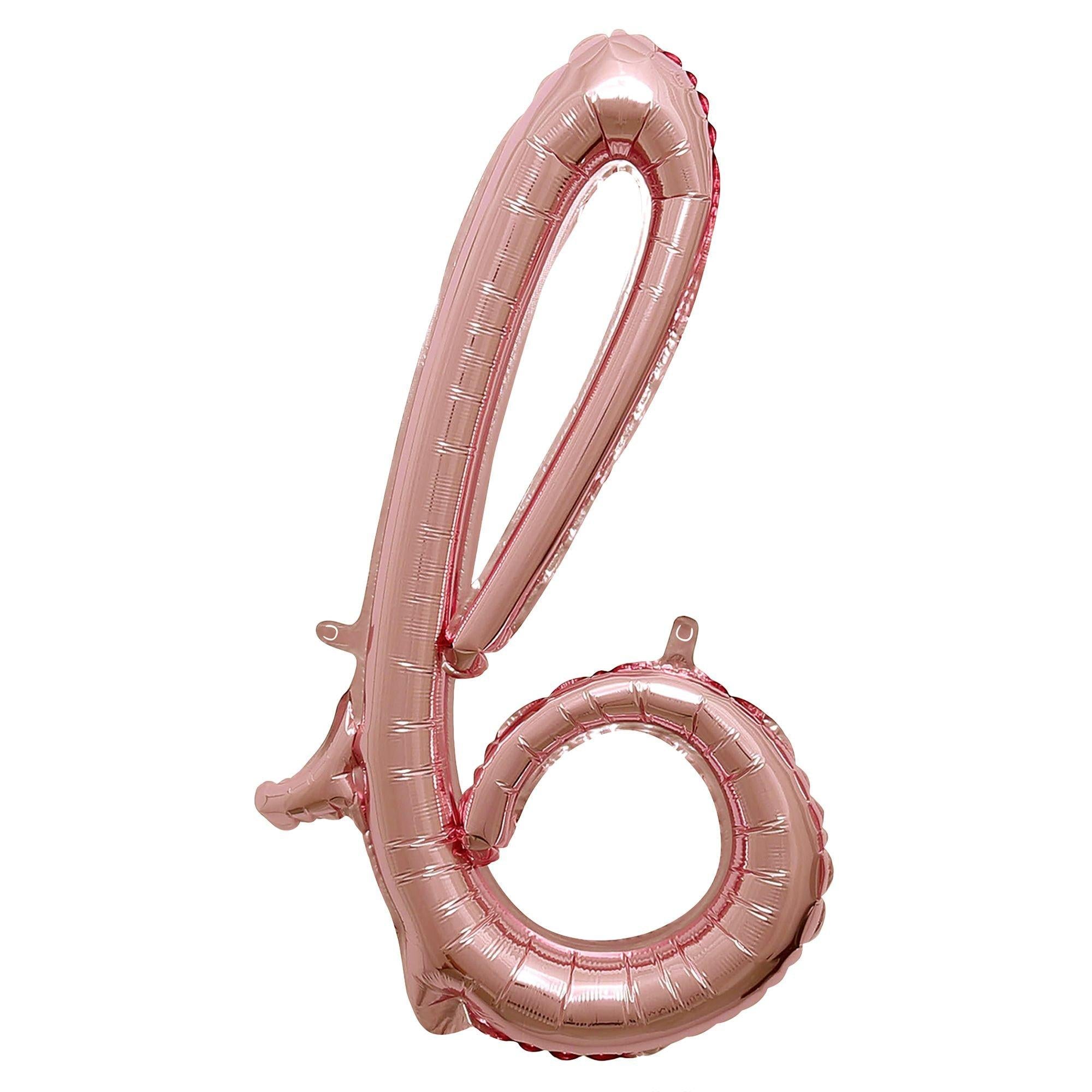 Air-Filled Rose Gold Lowercase Cursive Letter (A-Z) Foil Balloon. 10in x 8in - Image 5