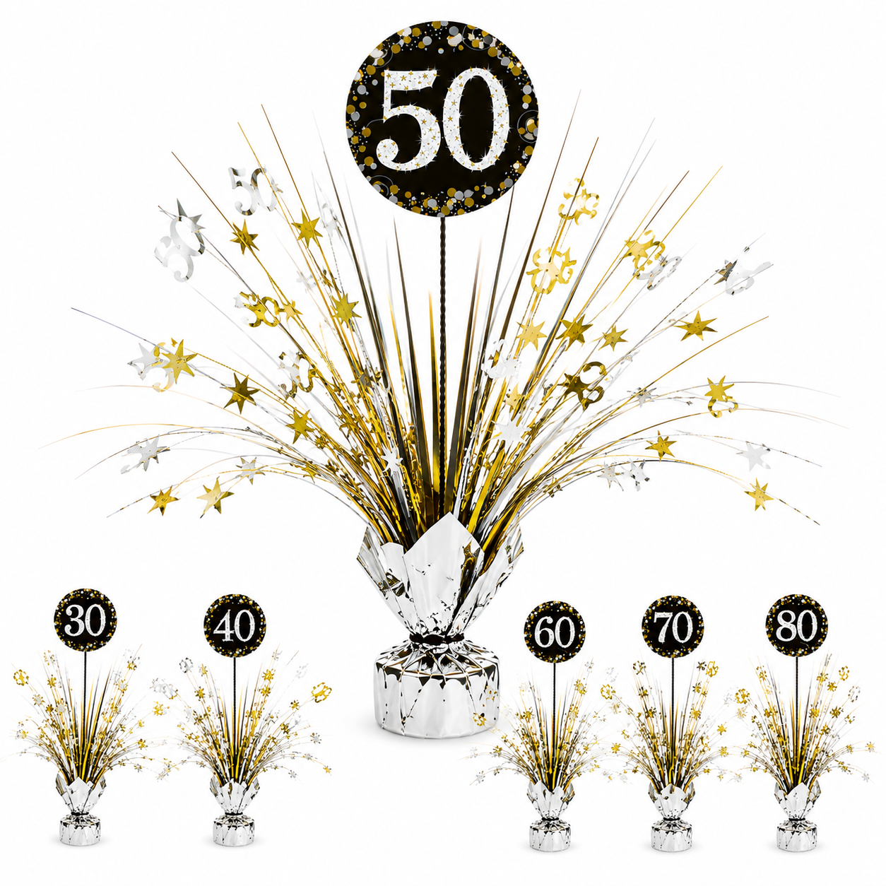 Milestone Birthday Spray Centerpiece - Sparkling Celebration. Ages 30. 40. 50. 60. 70. 80