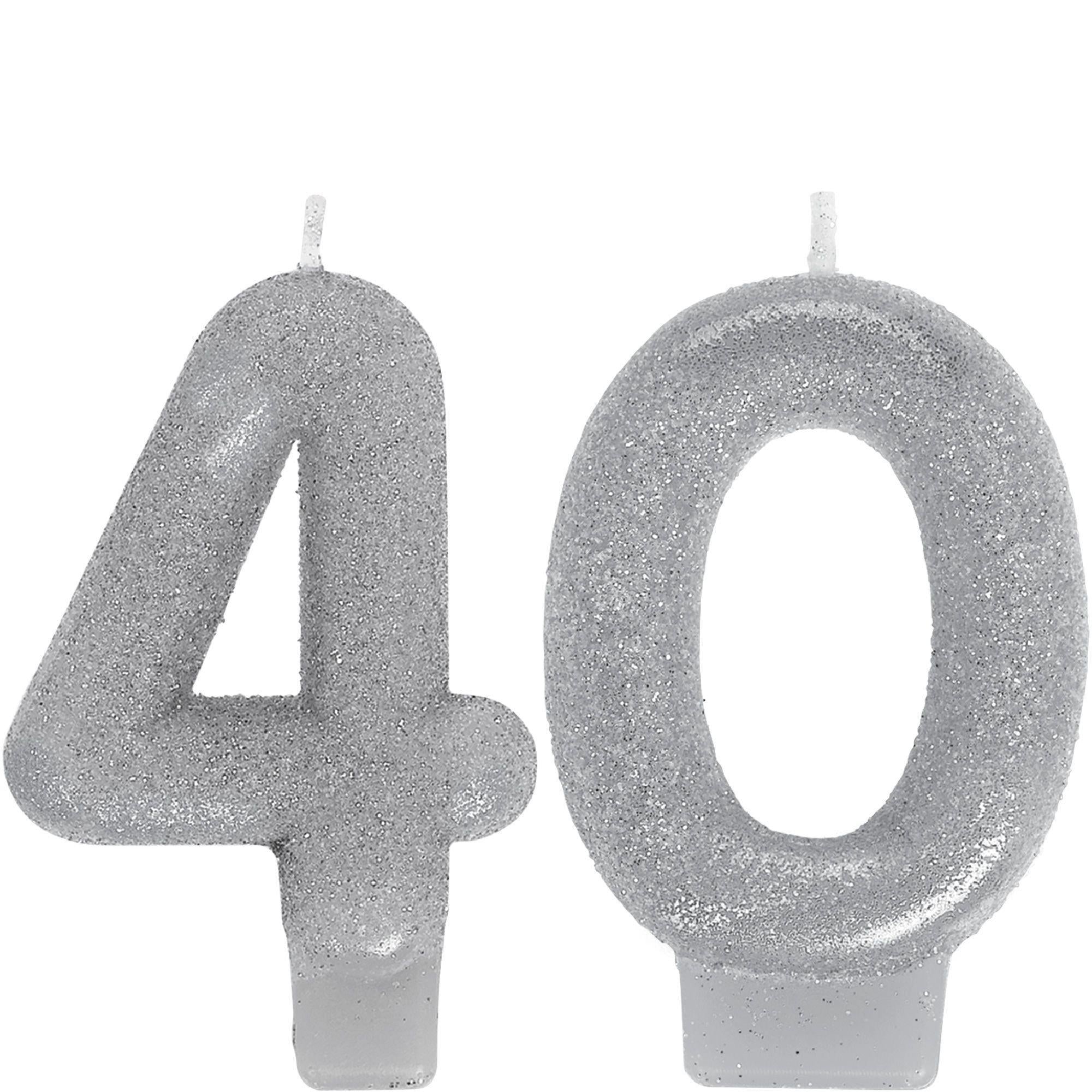 Glitter Silver Number (0-9) Birthday Candles 2ct. Ages