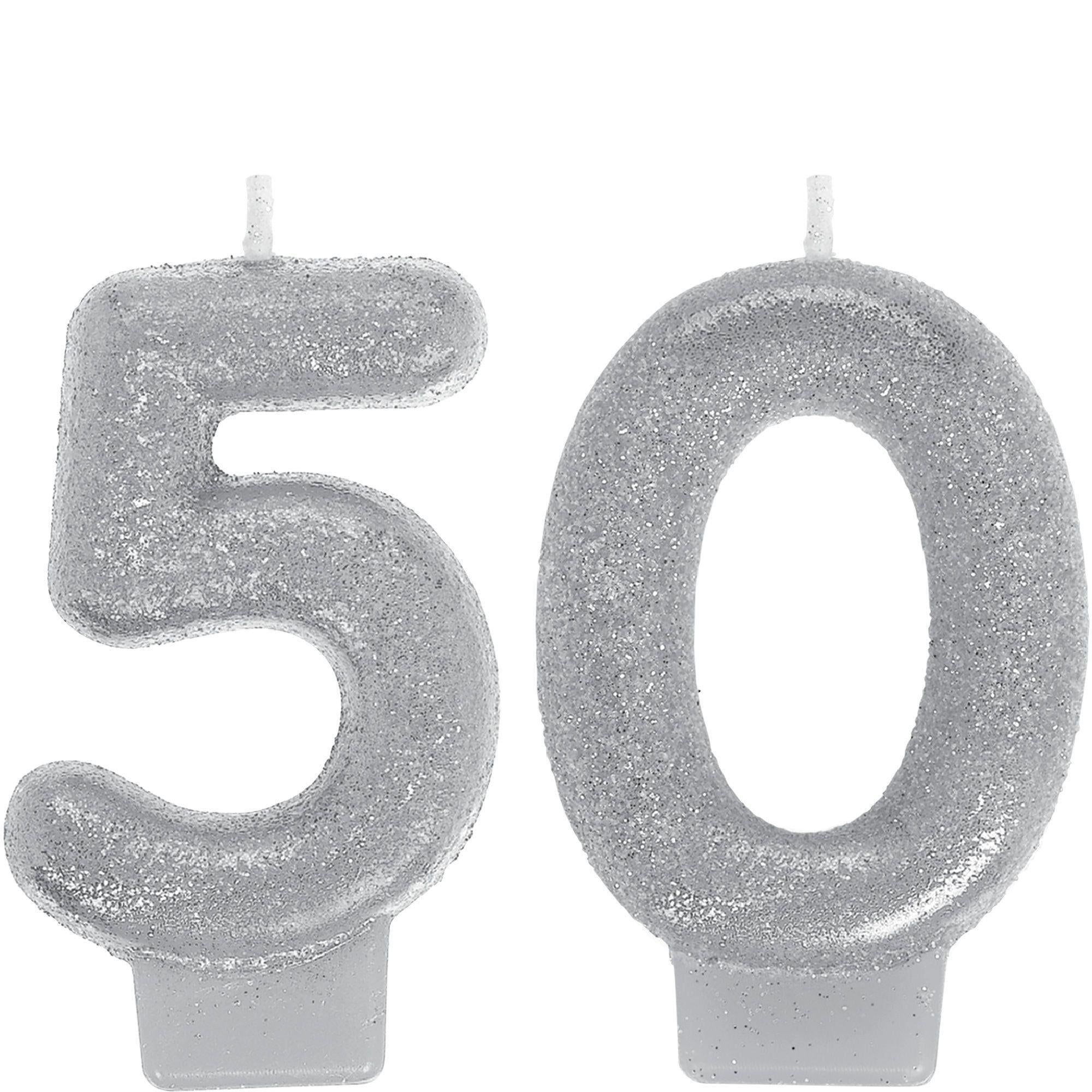 Glitter Silver Number (0-9) Birthday Candles 2ct. Ages - Image 2
