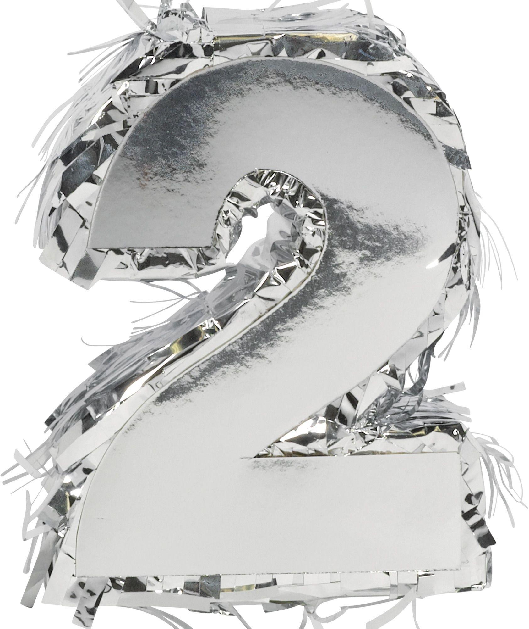 Mini Metallic Silver Number (0-9) Pinata Decoration - Image 5