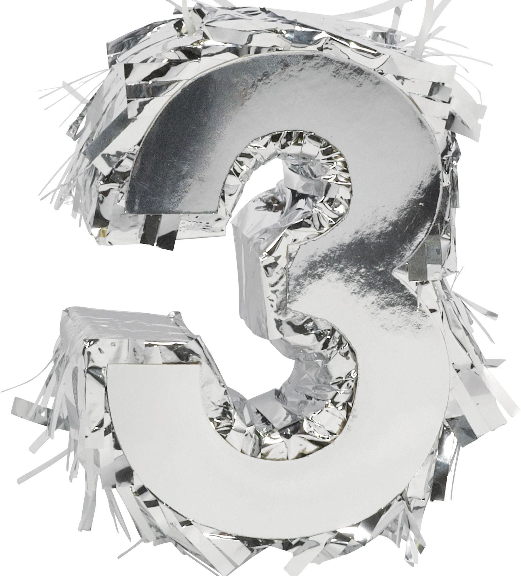 Mini Metallic Silver Number (0-9) Pinata Decoration - Image 6