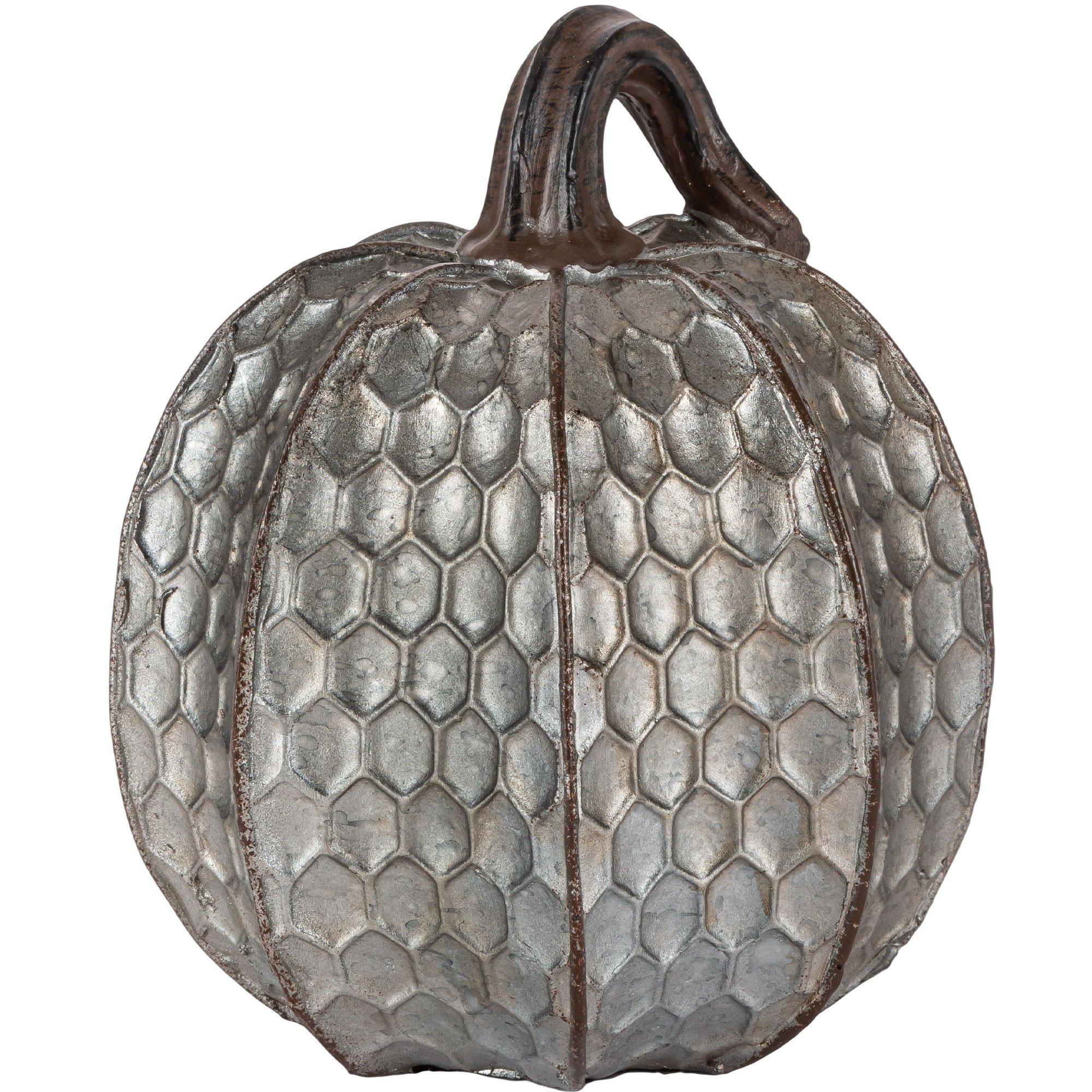 Metal-Look Stone & Resin Pumpkin. Sizes 5.9in x 4.5in and 4.7in x 4.9in - Image 2