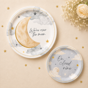 Over the Moon Baby Shower Paper Plates. 8ct. Assorted Options