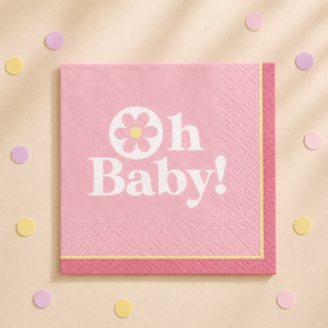 Pink Little Daisy Oh Baby Paper Beverage Napkins. 5in. 16ct