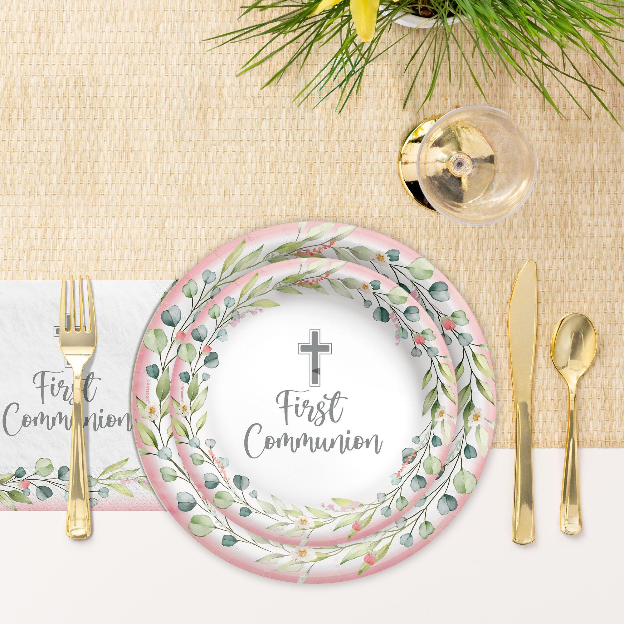 Pink My First Communion Paper Dinner Plates. 10in. 20ct - Image 2